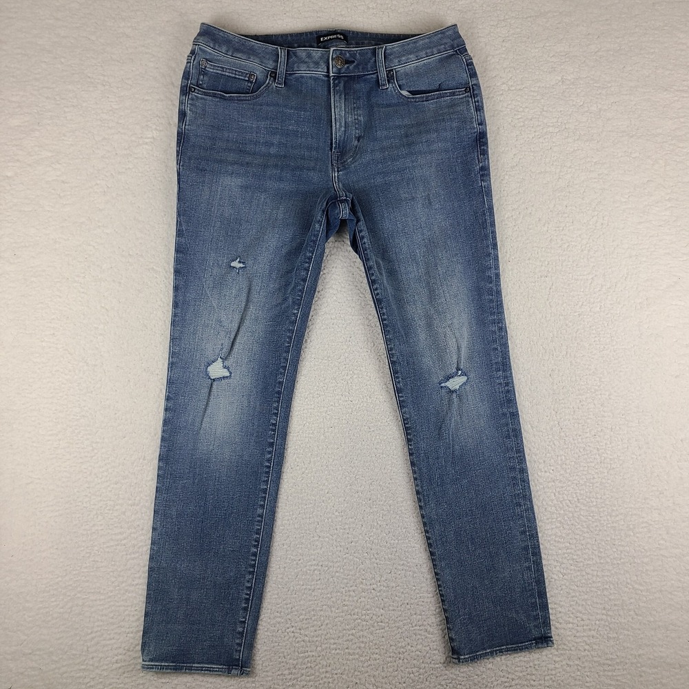Express Jeans Mens 33x32 Blue Skinny Distress Medium Wash Denim‎